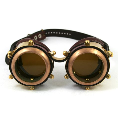 STEAMPUNK GOGGLES made of solid brass brown leather plating and gears... ($140) ❤ liked on Polyvore featuring steampunk, glasses, accessories, goggles and sunglasses Inventor Goggles, Mechanic Goggles, Goggles Aesthetic, Steam Punk Goggles, Cool Goggles, Steampunk Googles, Steampunk Glasses, Google Glasses, Goggles Glasses