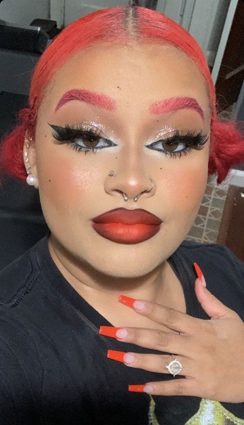 Red Brows Makeup, 2 Slits In Eyebrow, Bleached Eyebrows Red Lips, Red Eyebrow, Red Wig Red Eyebrows, Red Eyebrows, Everyday Makeup, Eyebrows, Chocolates