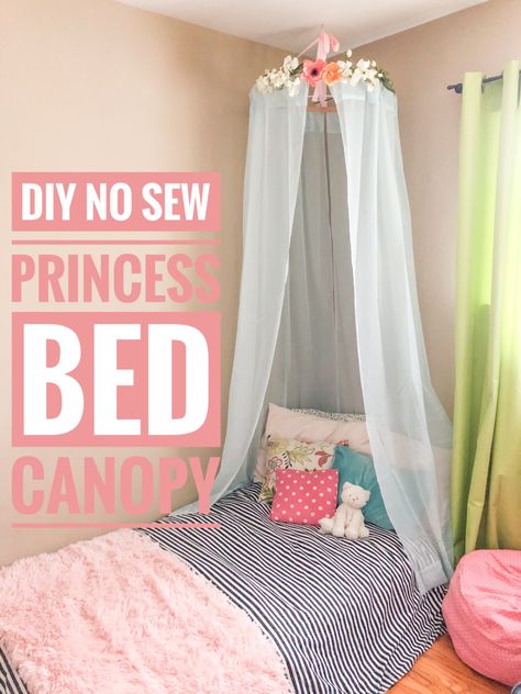 Princess Canopy Bed Diy Girl Rooms, Princess Canopy Diy, Twin Canopy Bed Ideas, Canopy Diy Bedroom, Diy Bed Canopy Easy Bedroom, Diy Bed Canopy Frame, How To Make Bed Canopy, Diy Princess Bed Canopy, Diy Canopy Curtains