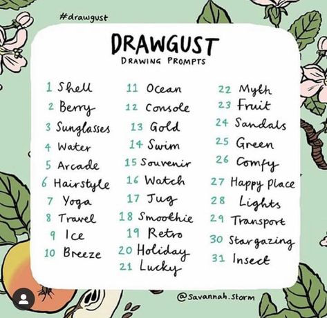 Illustration Challenge, Sketchbook Prompts, 30 Day Drawing Challenge, Yoga Illustration, Journal Challenge, Art Style Challenge, Art Journal Prompts, Drawing Ideas List, Drawing Prompts