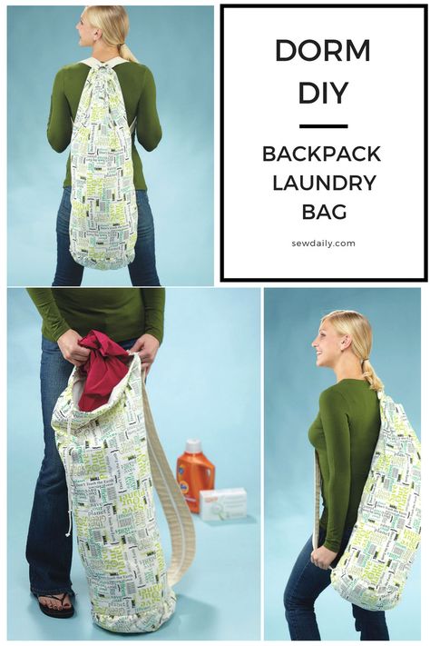 DIY: Backpack Laundry Bag Perfect For Dorm Dwellers - Sew Daily Laundry Bag Ideas, Laundry Bag Pattern, Laundry Bags Diy, Laundry Backpack, College Laundry, Sew Gifts, Diy Backpack Pattern, Dorm Laundry, Diy Purse Organizer