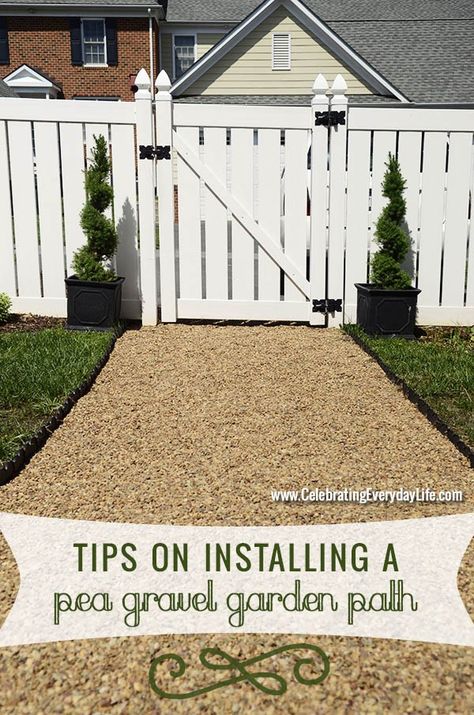 Tips on installing a pea gravel garden path, Backyard DIY project, How to install a garden path, Celebrating Everyday Life with Jennifer Carroll Gravel Garden Path, Pea Gravel Garden, Garden Gravel, Landscaping Along Fence, Gravel Walkway, Gravel Landscaping, Path Ideas, Gravel Path, Gravel Garden