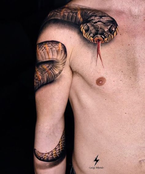 Untitled 3d Snake Tattoo, Realistic Snake Tattoo, Italian Tattoos, Tattoos Sketches, Serpent Tattoo, Snake Drawing, Realistic Tattoo, 3d Tattoo, Snake Tattoo