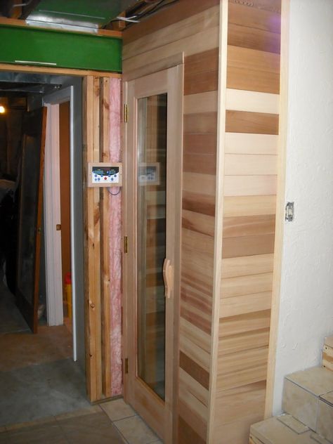 Sauna Door, Basement Sauna, Sauna Benefits, Under The Stairs, The Staircase, Bathroom Door, Bathroom Doors, Under Stairs, Home Gym