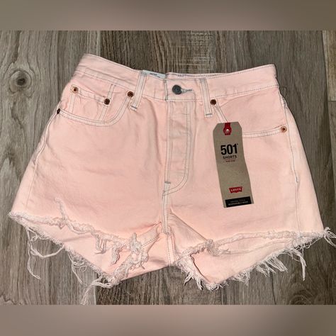 Pink Levi’s 501 High Rise Short Nwt Never Worn. 100% Cotton Pink Fitted Jean Shorts, Cheap Pink Jean Shorts, Cheap Pink Denim Jean Shorts, Pink High-waist Denim Jean Shorts, Casual Pink Mid-rise Jean Shorts, Mid Length Shorts, Tie Dye Denim, High Rise Denim Jeans, Diy Shorts