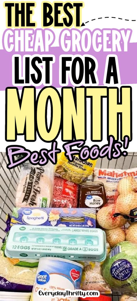 This cheap grocery list for a month will have you staying on a budget without feeling like you’re eating scraps every day! Budget Grocery List, Cheap Meal Prep, Cheap Grocery List, Cheap Groceries, Power Snacks, Simple Family Meals, Grocery Budget, Shopping List Grocery, Grocery Budgeting