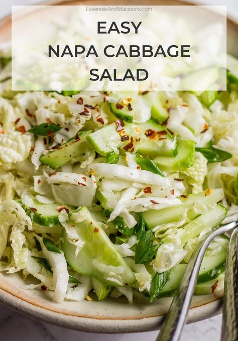 Napa Salad, Healthy Green Salads, Napa Cabbage Recipes, Napa Cabbage Salad, Vegetarian Salads, Vegan Side Dishes, Clean Vegan, Easy Side Dish, Napa Cabbage