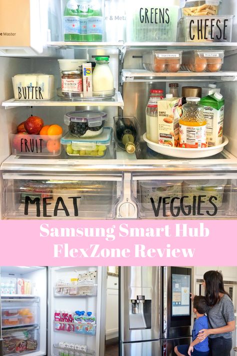 Review of Family Hub Four-Door FlexZone refrigerator in partnership with @samsungUS. See how this refrigerator is keeping us organized and together! Cozy Fall Patio, Refrigerator Organization Ideas, Samsung Family Hub Refrigerator, Fridge Freezer Organization, Florida Room Ideas, Samsung Smart Fridge, Family Hub Refrigerator, Kitchen Ideas Organization, Fridge Organized