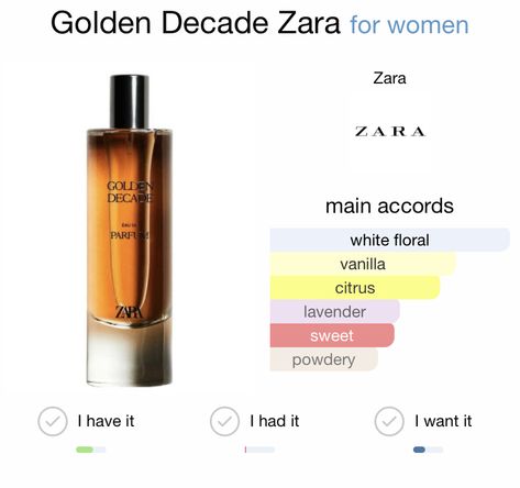 Zara Perfume Golden Decade, Zara Golden Decade Perfume, Zara Golden Decade, Zara Parfum, Acne Prone Skin Care Routine, Zara Fragrance, Perfume Ingredients, Vanilla Scents, Zara Perfume