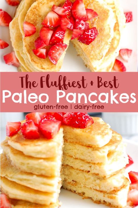 These best fluffy paleo pancakes are the best homemade pancakes ever! Made with almond flour and tapioca flour, they turn out perfectly light, fluffy, golden, and can be made with coconut or almond milk! #paleopancakes #glutenfreepancakes #glutenfree #healthypancakes #dairyfree #pancakes #fluffypancakes #healthybreakfast #breakfast #pancakes | erinliveswhole.com Best Homemade Pancakes, Pancakes Fluffy, Impressive Appetizers, Paleo Pancakes, Paleo Recipes Breakfast, Gluten Free Pancakes, Homemade Pancakes, Tapioca Flour, Low Carb Paleo