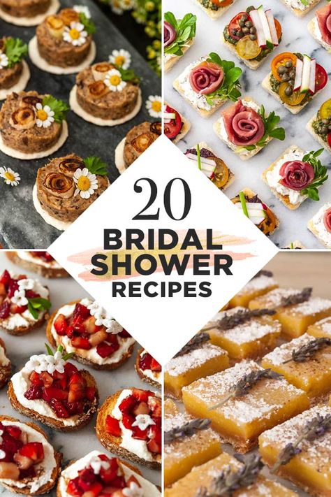 Here you’ll find 20 appetizers, cocktails and sweet treats for a perfectly lovely bridal shower! They’re so incredibly tasty that you’ll impress even the pickiest mother-in-law! They’re also pretty, so easy and delightfully colorful too. Pretty Appetizers Finger Foods, Brusketi Ideas, Easy Diy Wedding Appetizers, Food For Wedding Shower Appetizers, Easy Pretty Appetizers, Shower Snacks Appetizers, Lunch Bites Finger Foods, Appetizers For Bridal Shower Easy, Finger Foods For Bridal Shower Simple