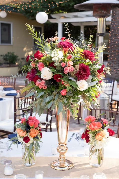 Wedding Flowers Red, Wedding Flowers Blue, Burgundy Wedding Centerpieces, Red Wedding Flowers, Beach Wedding Flowers, Wedding Themes Fall, Blue Wedding Flowers, Tall Centerpieces, Flowers Blue