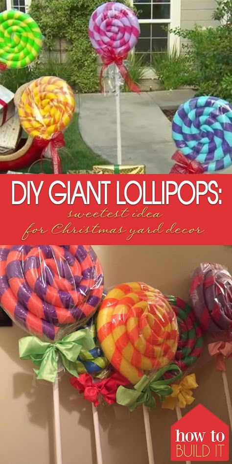 DIY Giant Lollipops: Sweetest Idea For Christmas Yard Decor | How To Build It Diy Giant Lollipops, Christmas Yard Decor, Christmas Parade Floats, Giant Lollipops, Outdoor Christmas Diy, Gingerbread Christmas Decor, Candy Land Christmas Decorations Outdoor, Christmas Tree Decorations Diy, Christmas Float Ideas