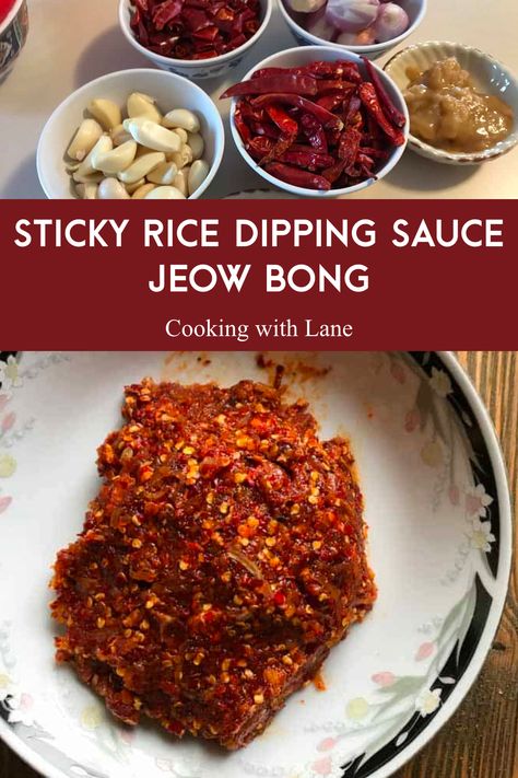 Chilli based dipping sauces are always a favorite among spice lovers. They go really well with Lao and other Southeast Asian food. Jeow Bong is an authentic Lao dipping sauce that is made from chilli paste. If you like heat, make sure you try making this sauce by following this recipe. #chillisauce #DippingSauce #LaoCuisine Sticky Rice Sauce Recipe, Authentic Laotian Food, Jeow Bong Recipe, Lao Food Recipes Dishes, Laos Food Authentic, Jeow Som Dipping Sauces, Lao Dessert Recipes, Sticky Rice Sauce, Lao Food Recipes