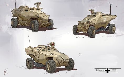 Scout Car, Dieselpunk Vehicles, Futuristic Vehicles, Sci Fi Tank, Military Poster, Military Artwork, Military Design, German Tanks, Alternate History