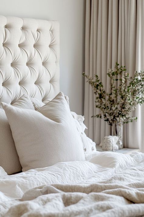 Make a custom fabric headboard with button tufting for a chic, cozy bedroom look! #DIYHeadboard #BedroomDecor #FabricProjects Oversized Upholstered Headboard, Headboard Cover Slipcovers Diy, Diy Fabric Headboard, Headboard Ideas, Headboard Cover, Fabric Headboard, Diy Headboard, Neutral Bedroom, King Headboard