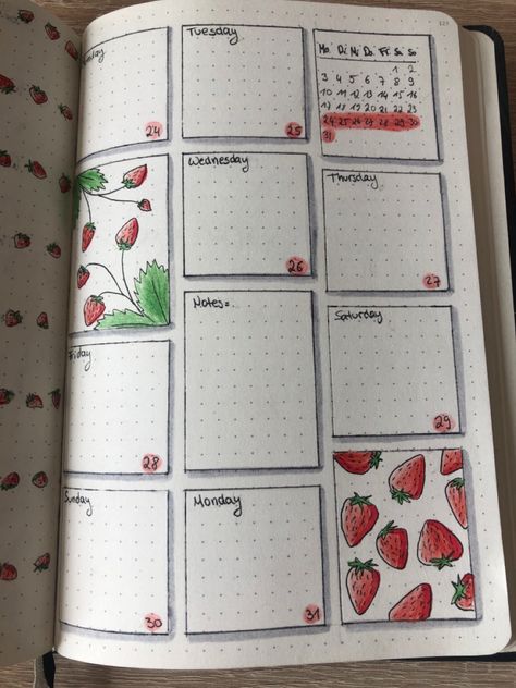 Journal Ideas Strawberry, Strawberry Journal Ideas, Bujo Strawberry Theme, Strawberry Mood Tracker, Strawberry Bujo, Strawberry Bullet Journal, Strawberry Journal, Bullet Journal Month, Journal 2024