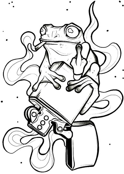 Drawings Of Frogs, Frog Draw, Arte Doodle, Frog Drawing, Art Sketches Doodles, Tattoo Stencil Outline, Tattoo Design Book, Tattoo Art Drawings, Graffiti Drawing