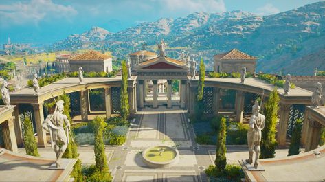 Ancient Greece Concept Art, Ancient Greek City Concept Art, Greek City Concept Art, Greek Statue Minecraft, Greek Palace, Greek Castle, Ancient Greek City, Europa Park, Bangunan Minecraft