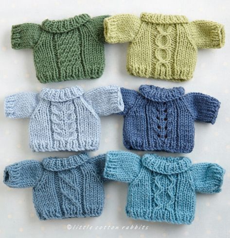 Small sweaters Julie Williams, Miniature Knitting, Knitting Dolls Clothes, Little Cotton Rabbits, Animal Knitting Patterns, Sweater Knitting Pattern, Knitting Patterns Toys, Pdf Knitting Pattern, Small Sweater