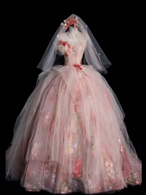 Rose Pink Ball Gown, Dress Inspo Pics, Fairytale Wedding Dress Princesses, Fancy Dresses Wedding, Matric Ball Dresses, Movie Character Outfits, Quince Dress Ideas, Pastel Wedding Dresses, Magic Outfits