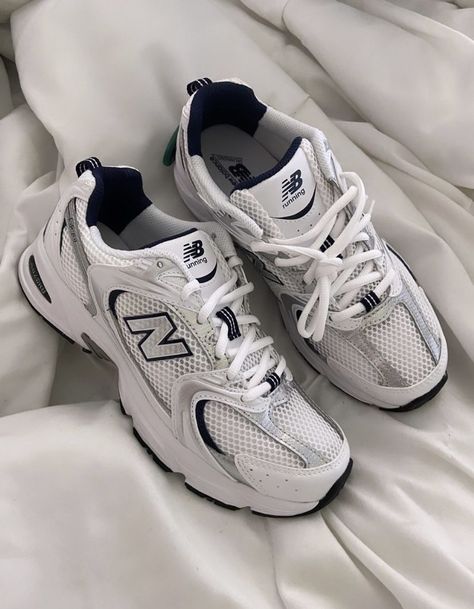 New Balance 530 White Navy Pretty shoes sneakers, Fashion shoes