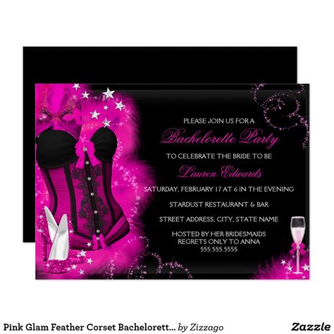 Pink Glam Feather Corset Bachelorette Party Invite Feather Corset, Bachelorette Party Invite, Pink Bachelorette Party, Pink Bachelorette, Pink Glam, Wedding Party Supplies, Bachelorette Party Invitations, Pink Feathers, Party Invite Template