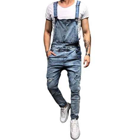 Style Salopette, Men Overall, Ripped Jeans Style, Overalls Casual, Slim Jumpsuit, Overalls Fashion, Overalls Men, Jeans Overall, Ripped Jeans Men