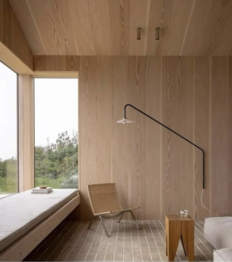 Japanese Bathrooms, Beach House Pictures, Built In Bath, Wooden Panelling, Cedar Cladding, Norm Architects, Brick Flooring, Traditional Building, Roof Design