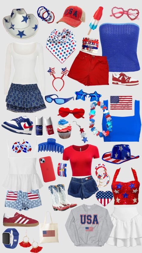 Red White And Blue Dress Up Day, Red White And Blue Concert Outfit, Red White Blue Day Spirit Week, Usa Outfit Ideas, Usa Dress Up Day, Cute Red White And Blue Outfits, Red White And Blue Spirit Day Outfits, Forth Of July Outfit Ideas, America Day Spirit Week Outfits