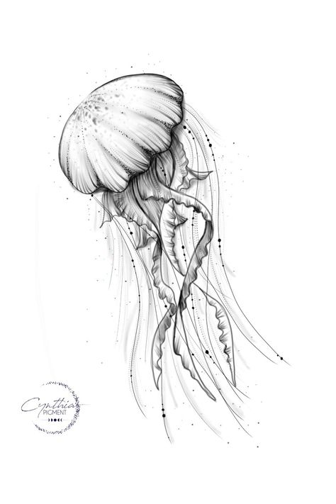 Jellyfish Realistic Drawing, Jellyfish Tattoo Drawing, Jellyfish Drawing Aesthetic, Jellyfish Line Art, Jellyfish Tattoo Design, Medusa Animal, Jellyfish Sketch, Rib Tattoo Placements, Tattoo Jellyfish