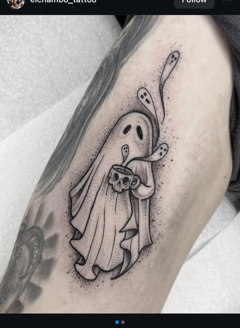 Cute Ghost Tattoo Ideas, Ghost Tattoo Ideas, Cute Ghost Tattoo, Ghost Tattoos, Grim Reaper Tattoo, Reaper Tattoo, Ghost Tattoo, Sheet Ghost, Spooky Tattoos