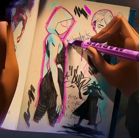 Miles Morales Drawings Of Gwen, Spiderverse Art Study, Spider Man Into The Spiderverse Grafitti, Spiderman Into The Spiderverse Character, Spider Man Across The Spider Verse Sketch, Spiderman Across The Spider Verse Scenes, Spiderman Across The Spider Verse Draw, Spider Man Into The Spiderverse Drawings, Spider Verse Sketchbook