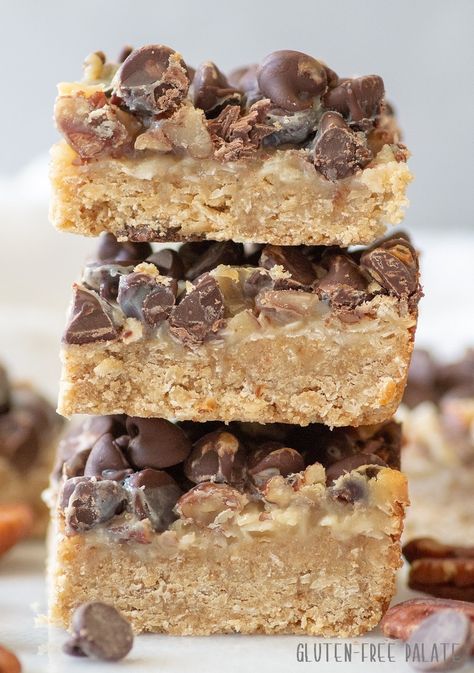 Gluten-Free Chocolate Coconut Sweeties Gluten Free Seven Layer Bars, Gluten Free Dessert For Party, Gluten Free Squares, Gf Bars, Seven Layer Bars, Gluten Free Diet Plan, Gf Cookies, Gluten Free Bars, Layer Bars