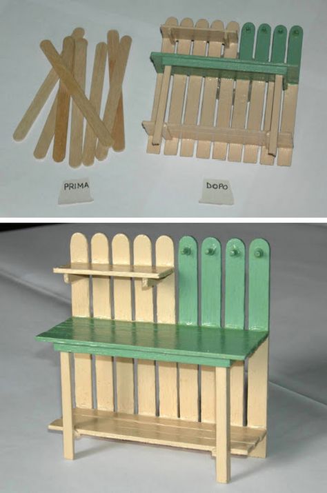 Pola Kotak, Popsicle Crafts, Doll Furniture Diy, Fairy Furniture, Seni Dan Kraf, Kraf Diy, Diy Bricolage, Popsicle Stick Crafts, Seni Origami