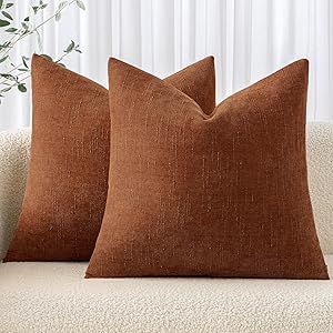 MIULEE Pack of 2 Decorative Throw Pillow Covers Soft Chenille Throw Pillows Solid Textured Fall Cushion Covers for Couch Sofa Bedroom Living Room 22x22 Inch, Dark Rust Sofa Bed Living Room, Bed Living Room, Chenille Throw Pillows, Red Pandas, Chenille Throw, Farmhouse Pillow, Garden Pillows, Cozy Farmhouse, Farmhouse Pillows