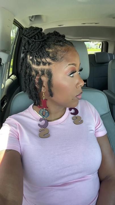 Elegant Short Loc Styles, Starter Locs Women Short, Short Locs Color Ideas, Starter Loc Styles For Women, Really Short Locs, Short Locs Hairstyles Starter, Loc Updo Styles Short, Small Locs Black Women, Starter Locs Styles For Short Hair