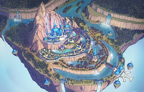 Vapore Floating City [BONUS MAP] | Smitchell Maps sur Patreon River Village Concept Art, Fantasy Waterfall City, Fantasy Keep Concept Art, Flying Castle Fantasy Concept Art, Waterfall City Fantasy Concept Art, Sky Village Concept Art, Fantasy Flying City, High Fantasy City Concept Art, Flying City Concept Art