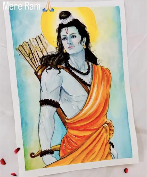 Ram Ji Watercolor Painting, Shree Ram Painting Canvas, Ram Bhagwan Drawing, Ram Sita Modern Art, Lord Ram Paintings, Ramayana Drawing, Ram Ji Painting, Lord Ram Drawing, Shree Ram Sketch