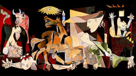 Colored Guernica on Behance Guernica Painting, Abstract Canvas Painting, Pablo Picasso, Abstract Canvas, Oil Painting On Canvas, Wall Hangings, Painting Frames, Decorative Painting, Painting Prints