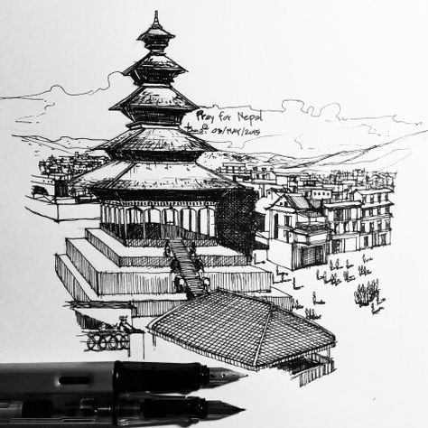 Nyatapola Temple. #staystrong #nepal Nepal Sketch, Nyatapola Temple, Nepali Art, Katmandu Nepal, Freehand Sketch, Sketch Simple, Temple Tattoo, Temple Drawing, Nepal Art