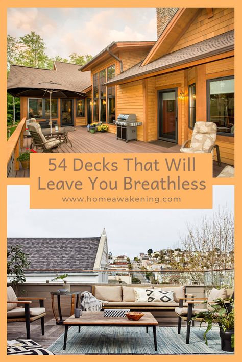 These 54 deck designs will make you say wow! #deck #backyard #landscaping Deck Decor Ideas, Luxurious Backyard, Deck Decor, Deck Backyard, Backyard Designs, Large Deck, Deck Designs, Deck Plans, Decks Backyard