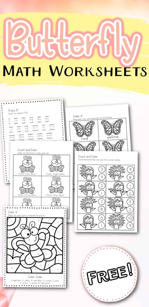 Preschool Butterfly, Butterfly Activities For Kindergarten, Butterfly Preschool Activities, Butterfly Activities, Butterfly Math Activities, Life Cycles Preschool, Beginning Math, Butterflies Activities, Math Sheets