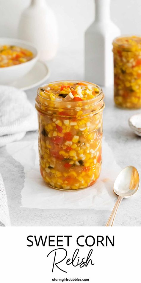 Made with fresh sweet corn, peppers, and onion this Zesty Sweet Corn Relish is just what you need to spice up dishes from tacos to burgers. Sweet Corn Relish, Homemade Relish, Corn Relish Recipes, Pickled Corn, Raspberry Freezer Jam, Easy Meal Prep Recipes, Relish Recipe, Corn Relish, Pepper Relish