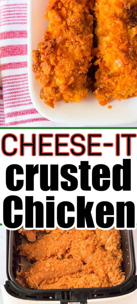 Chicken Tender Dinner Ideas Air Fryer, Cheese Cracker Crusted Chicken, Cheese It Chicken, Cheese It Chicken Tenders, Cheese Crisps Air Fryer, Air Fryer Cheese Its, Cheeze It Chicken, Cheez It Chicken, Airfryer Cheese Crisps