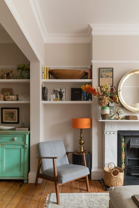 The Edwardian Restoration — Emily Dobbs Interiors Girlish Aesthetic, Edwardian House Interior, Yellow Wardrobe, Red Staircase, Edwardian Living Room, Edwardian Terrace House, Edwardian Fireplace, New House Living Room, Marble Fireplace Surround