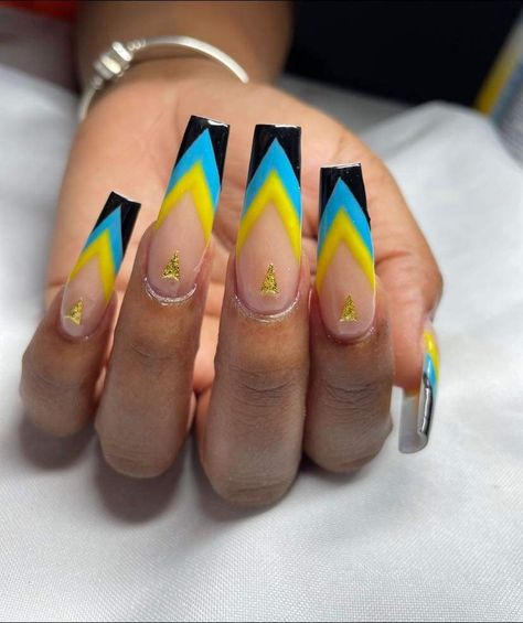 Bahamian Nails, Independence Nails, Bahamas Inspired Nails, Nails For The Bahamas, Flag Nail Designs, Bahamas Nails Ideas, Bahama Nail Ideas, Bahamas Nail Ideas, Cruise Nails Bahamas