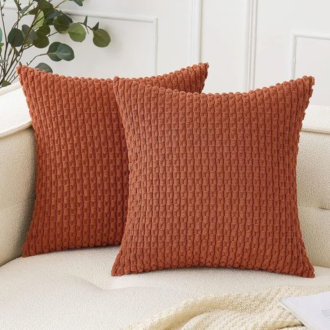 Fall Burnt Orange Throw Pillow Covers 18x18 Inch Set of 2 Decorative Couch Pillow Covers Farmhouse Soft Corduroy Boho Home Decors for Cushion Bed Sofa Living Room #ad Burnt Orange Throw Pillows, Burnt Orange Throw, Relaxed Rustic, Rust Throw Pillows, Couch Pillow Covers, Textured Throw Pillows, Fall Throw Pillows, Orange Throw Pillows, Rustic Texture