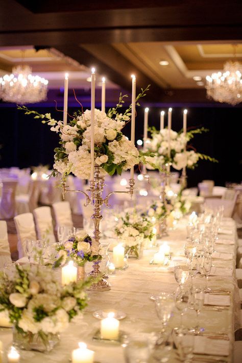 Beautiful ballroom wedding ~ luxurious creamy whites with just a smidge of greenery ~ really beautiful! Photography by nakaiphotography.com, Floral design - americanclubresort.com, Venue - The American Club Ballroom Unique Wedding Flowers, Wedding Floral Centerpieces, Candle Holders Wedding, Votive Candle Holder, Wisconsin Wedding, Flower Centerpieces Wedding, Votive Candle, Wedding Table Centerpieces, Wedding Candles