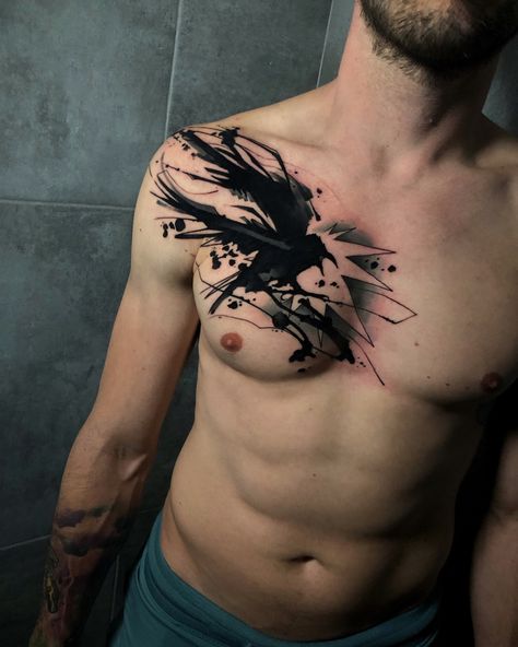 Abstract Crow Tattoo, Abstract Raven Tattoo, Abstract Tattoo Back, Street Style Tattoo, Art Alternative, Tattoo Concepts, Crow Tattoo, Raven Tattoo, Original Tattoos